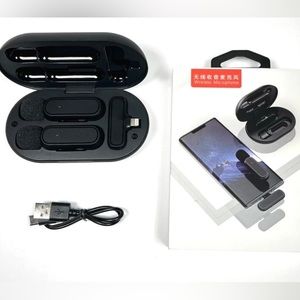 2PC Wireless Lavalier Microphone for iPhone iPad with charging case